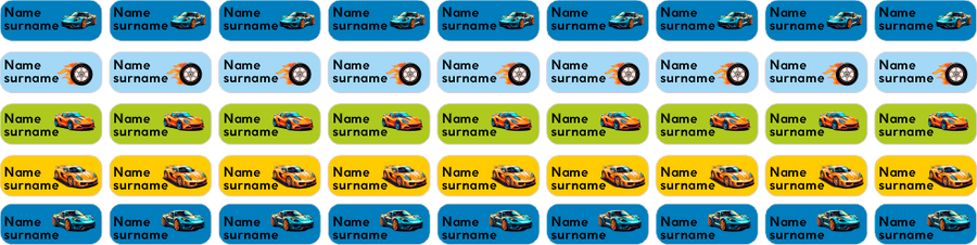 Super Cars Clothing Labels