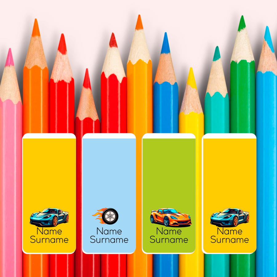 Super Car Wrap Around Pencil Labels – Coral Designs
