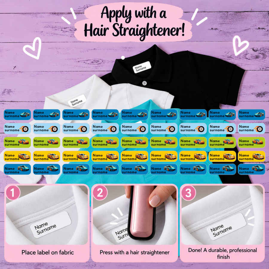 Super Cars Clothing Labels
