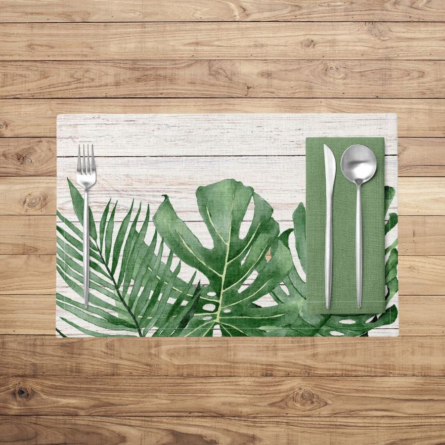Monstera Leaves Whitewash Wood Placemats